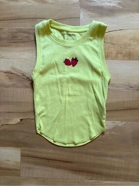 American Eagle Outfitters Yellow Ribbed Tank with Strawberry Embroidery